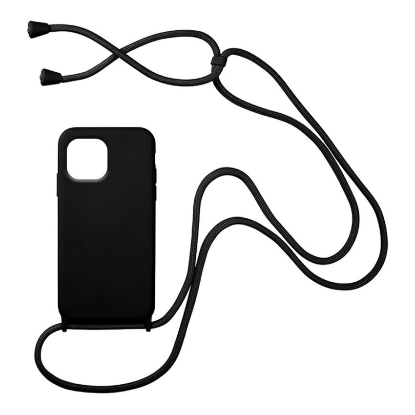 Θήκη Σιλικόνης με Λουράκι για iPhone 15 Pro - Χρώμα: Μαύρο