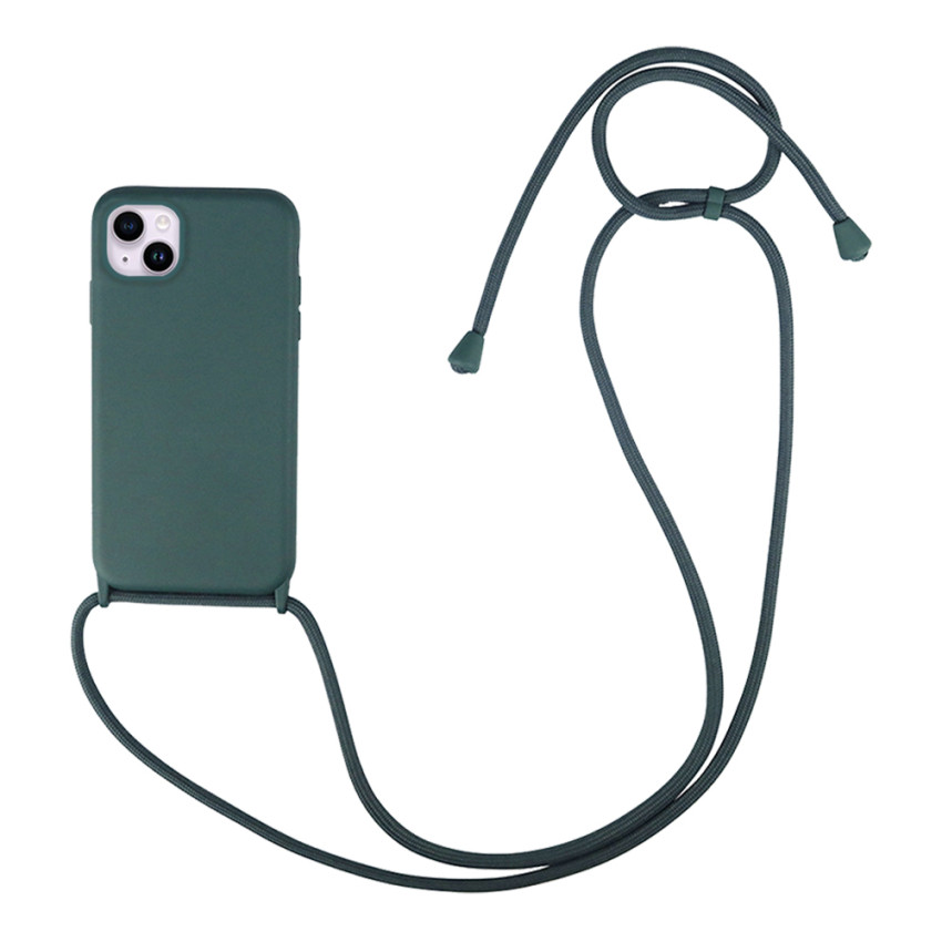 Θήκη Πλάτης Σιλικόνης με Λουράκι για iPhone 14 Plus - Χρώμα: Σκούρο Πράσινο