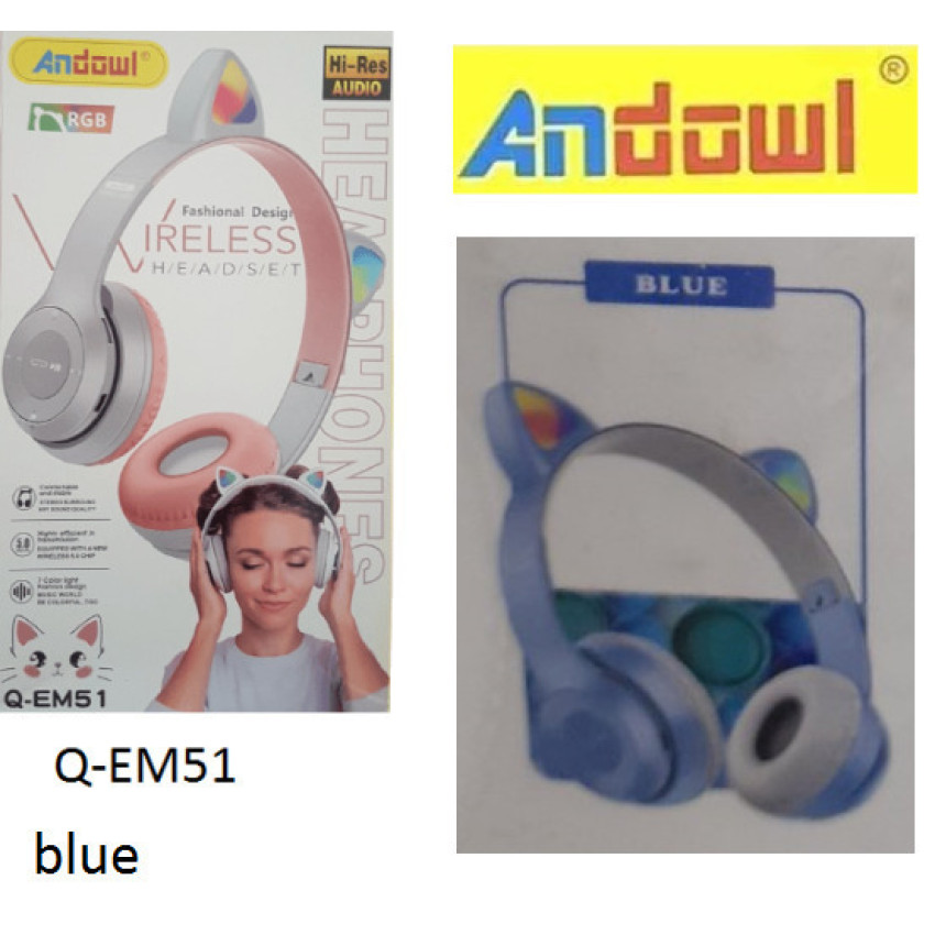 Andowl Q-EM51 Ασύρματα / Ενσύρματα On Ear Ακουστικά - Χρώμα: Μπλε