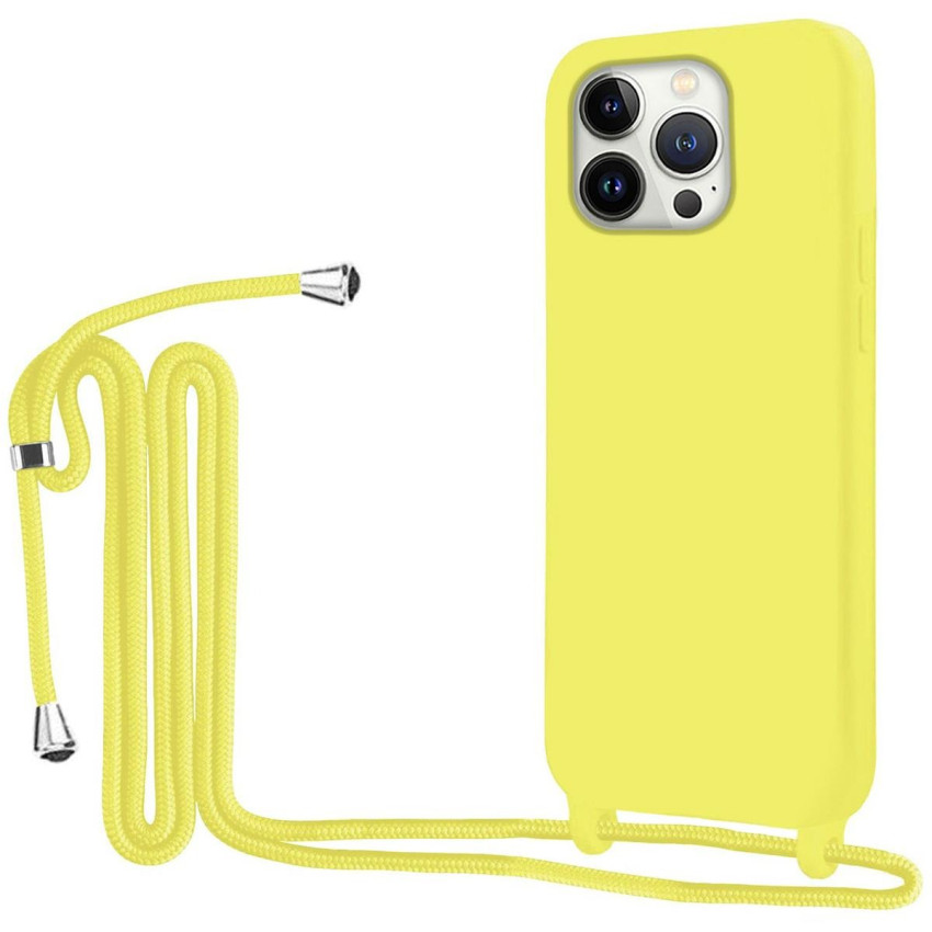 Θήκη Πλάτης Σιλικόνης με Λουράκι για iPhone 15 Pro Max - Χρώμα: Κίτρινο