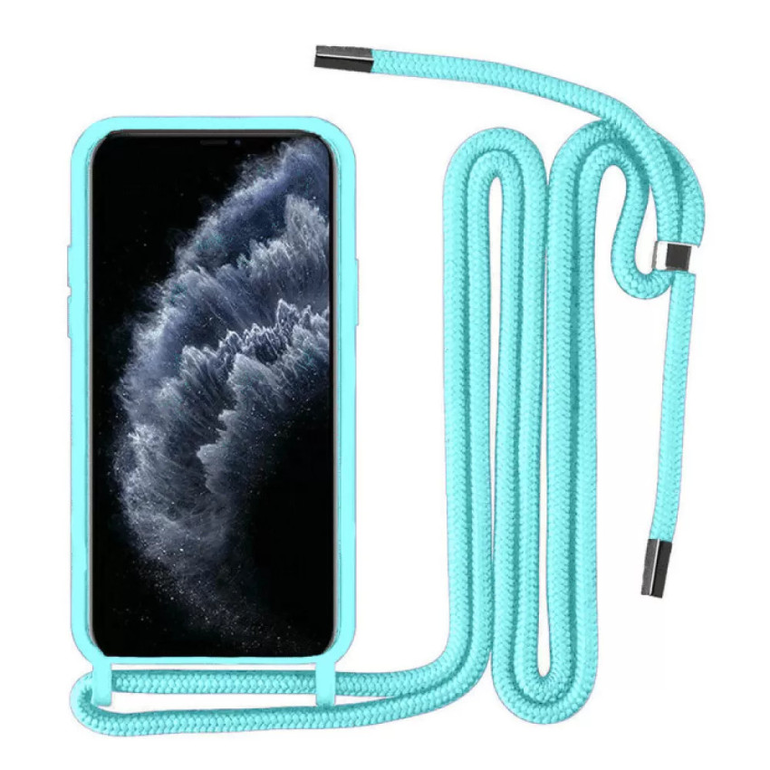 Θήκη Πλάτης Σιλικόνης με Λουράκι για iPhone 15 Pro Max - Χρώμα: Τιρκουάζ
