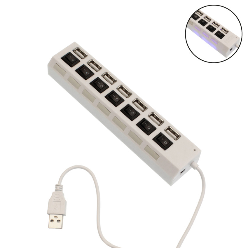 7 Port USB 2.0 HUB Support 500GB Hi-Speed - Χρώμα: Λευκό