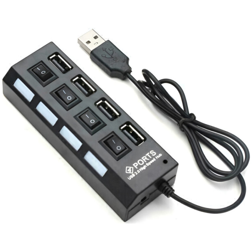 4 Port USB 2.0 HUB Support 500GB Hi-Speed - Χρώμα: Μαύρο