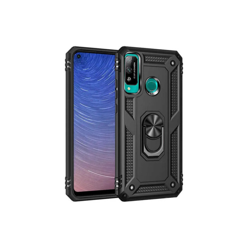 Σκληρή Θήκη Πλάτης Armor με Βάση Στήριξης για Huawei P40 Lite E - Χρώμα: Μαύρο