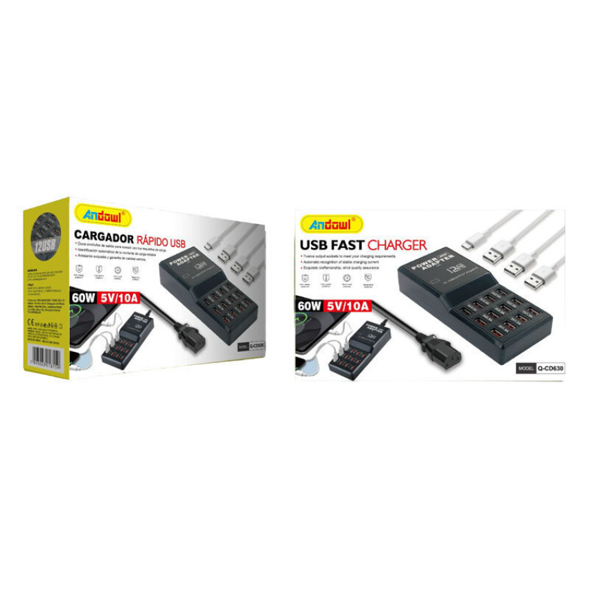 Andowl Q-CD630 Βάση Φόρτισης με 12 Θύρες USB-A 60W (50720799) - Χρώμα: Μαύρο