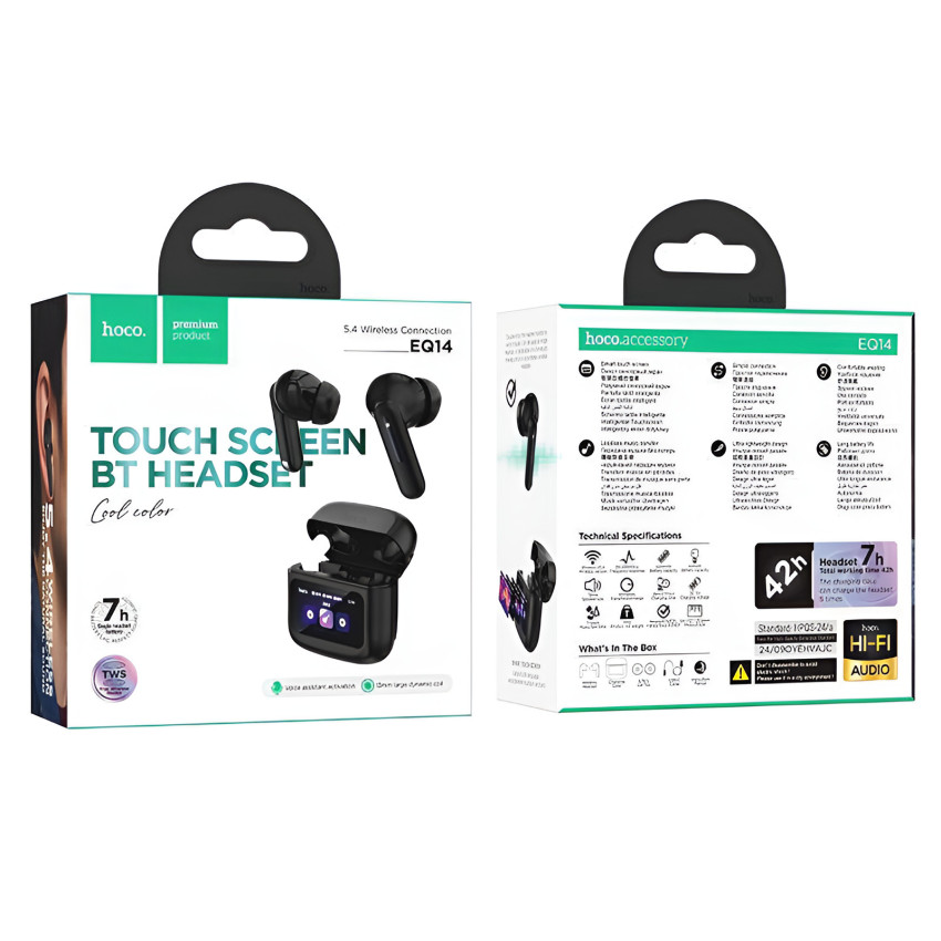 Hoco EQ14 Cool Color In-ear Bluetooth Handsfree Ακουστικά με Θήκη Φόρτισης - Χρώμα: Μαύρο