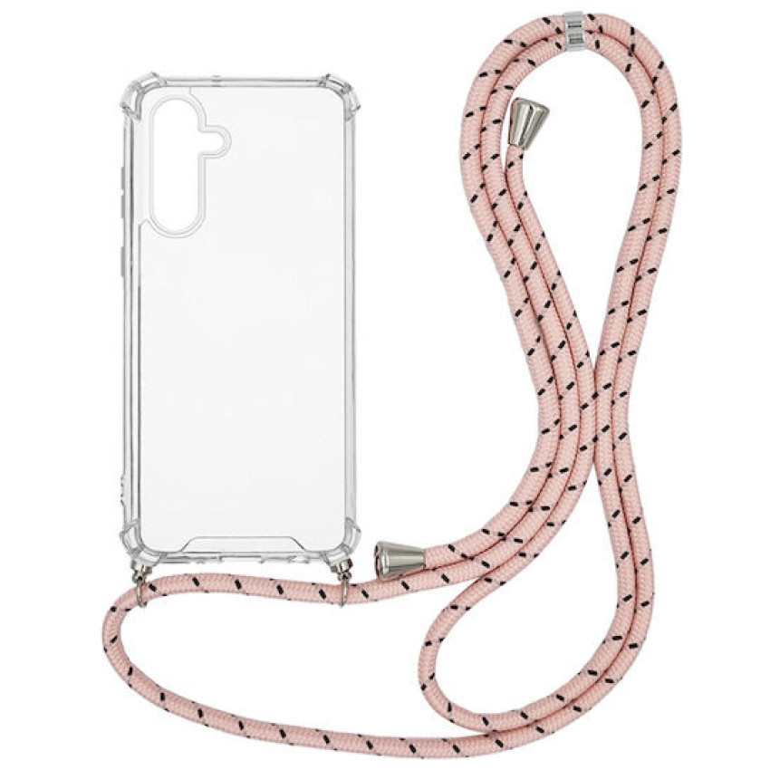 Θήκη Σιλικόνης με Απαλό Ροζ Λουράκι για Samsung Galaxy A14 - Χρώμα: Διάφανο