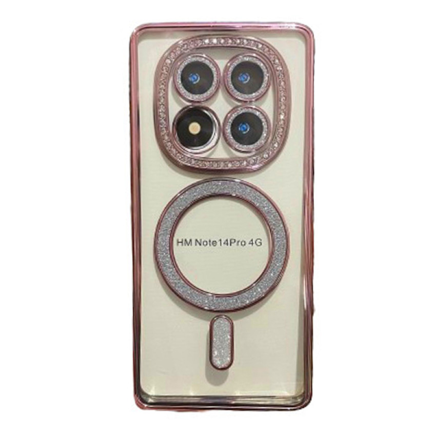 Θήκη Πλάτης Σιλικόνης Magsafe Glitter Strass για Xiaomi Redmi Note 14 Pro 4G - Χρώμα: Ροζ Χρυσό