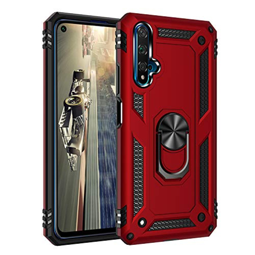 Σκληρή Θήκη Πλάτης Armor με Βάση Στήριξης για Huawei Nova 5T/Honor 20 - Χρώμα: Κόκκινο