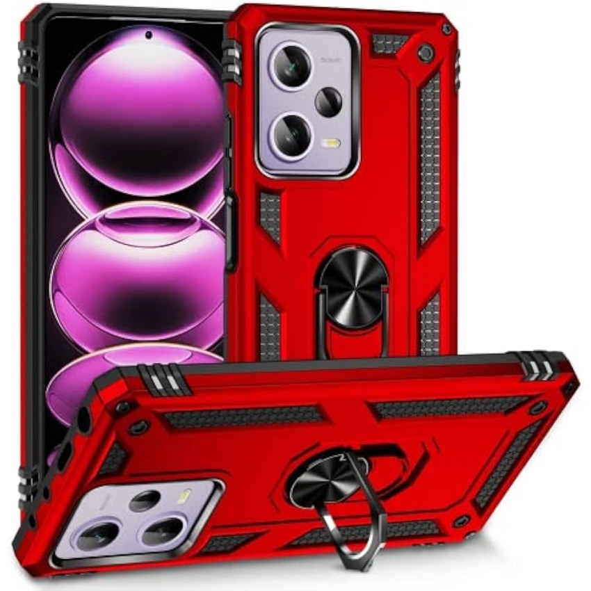 Σκληρή Θήκη Πλάτης Armor με Βάση Στήριξης για Xiaomi Redmi Note 12 Pro 5G/Poco X5 Pro - Χρώμα: Κόκκινο