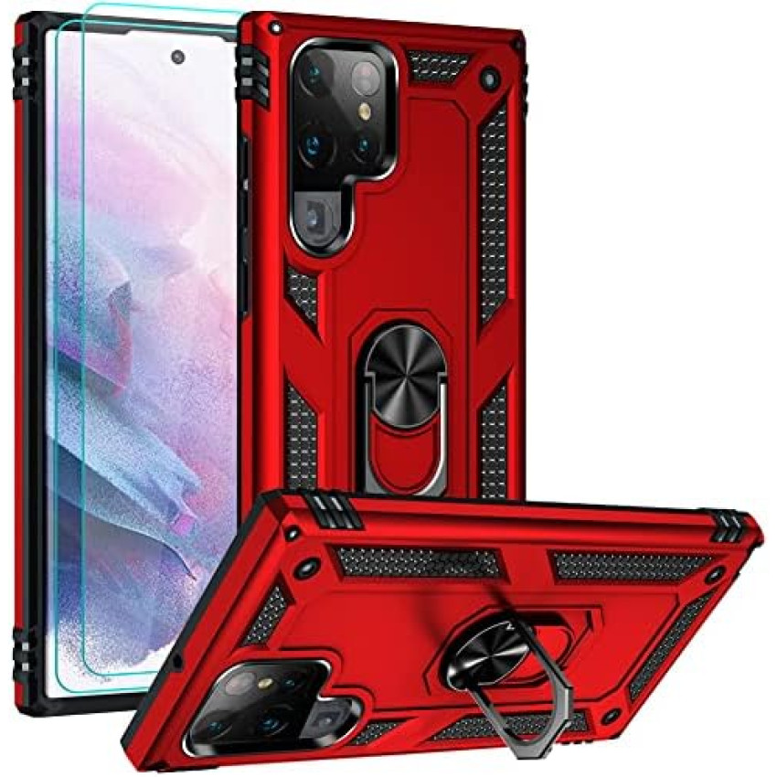 Σκληρή Θήκη Πλάτης Armor με Βάση Στήριξης για Samsung Galaxy S22 Ultra - Χρώμα: Κόκκινο