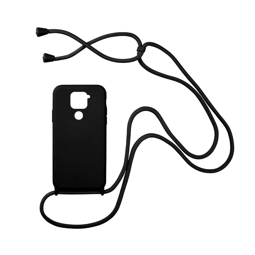 Θήκη Σιλικόνης με Λουράκι για Xiaomi Redmi Note 9 - Χρώμα: Μαύρο