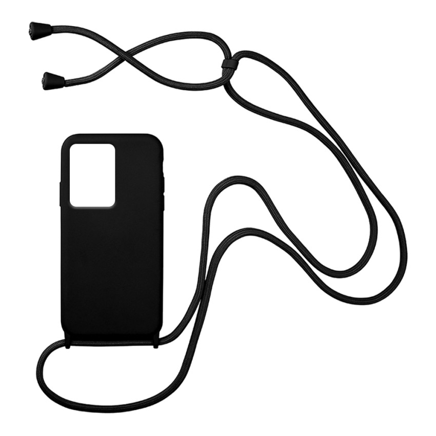 Θήκη Πλάτης Σιλικόνης με Λουράκι για Xiaomi Redmi Note 12 Pro Plus - Χρώμα: Μαύρο