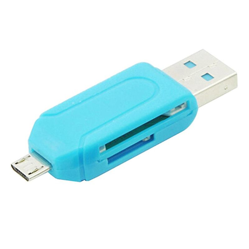 Memory Card Reader USB 2.0 / Micro USB για SD / Micro SD - Χρώμα: Γαλάζιο