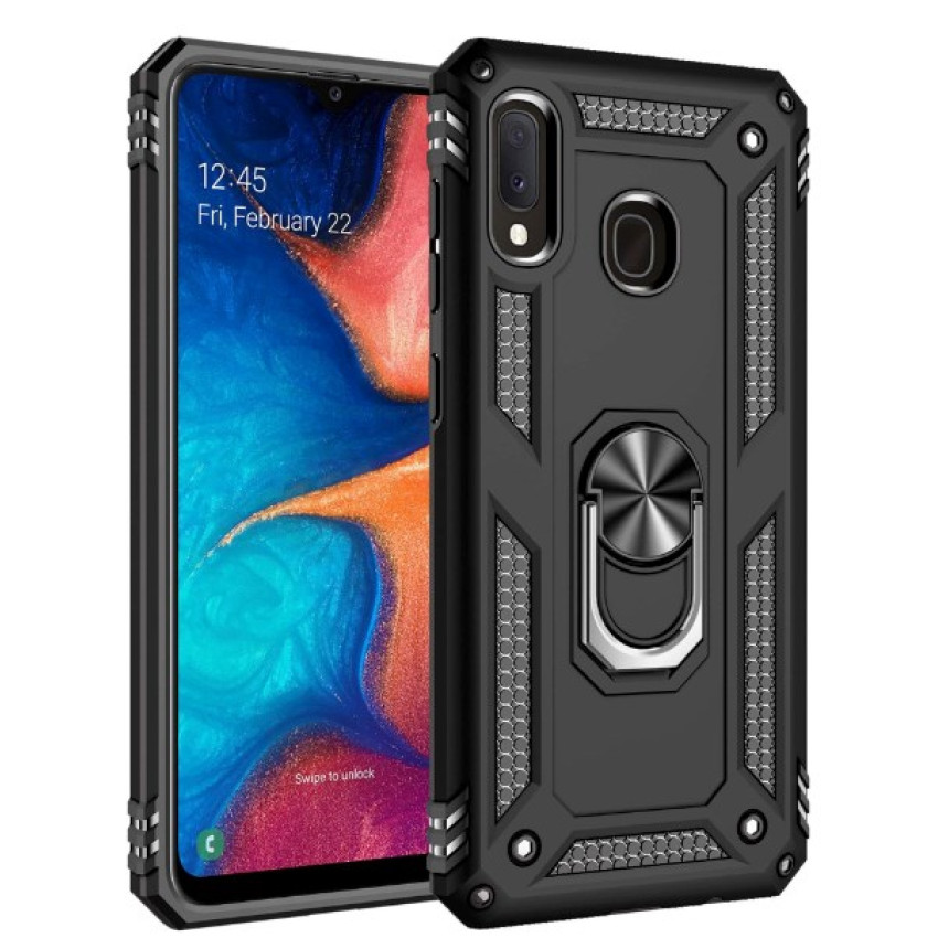 Σκληρή Θήκη Πλάτης Armor με Βάση Στήριξης για Samsung Galaxy A20E - Χρώμα: Μαύρο