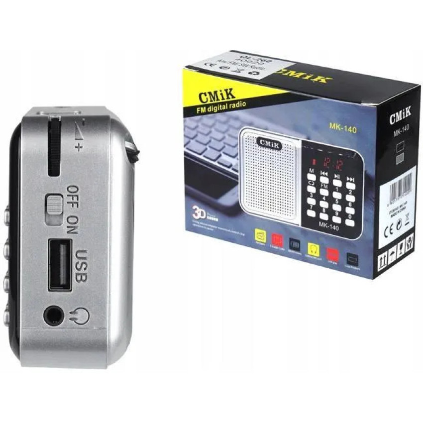 CMiK MK-140 Μίνι Επαναφορτιζόμενο Ραδιοφωνάκι με USB - Χρώμα: Ασημί