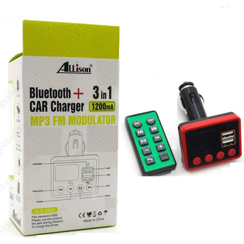 Allison Transmitter ALS-A862 Bluetooth and Car Charger 1.2mA and MP3 FM Modulator Red