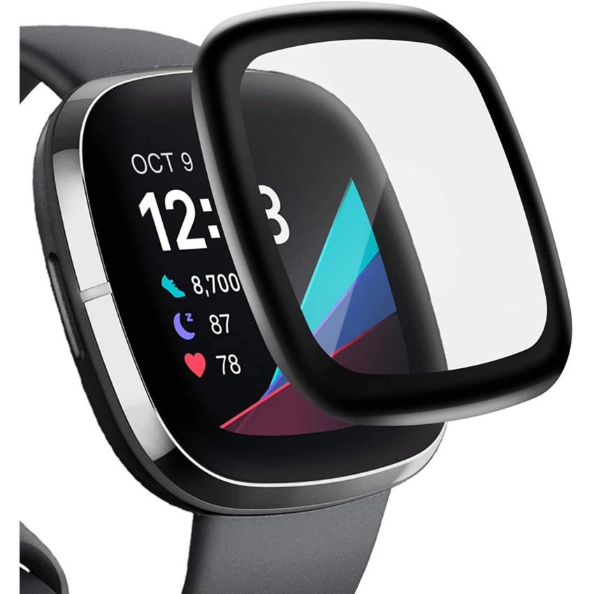 Full Cover Full Glue Tζαμάκι Προστασίας Οθόνης Ρολογίου για Fitbit Versa 2 44mm - Χρώμα: Μαύρο