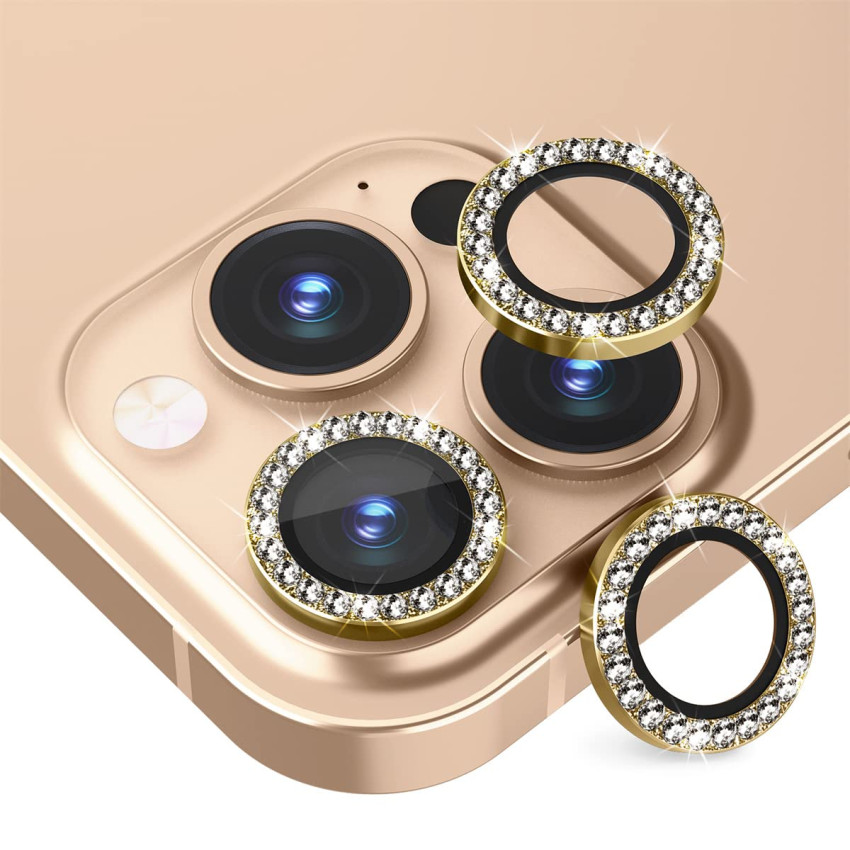 Τζαμάκι Προστασίας Κάμερας Glitter Strass για iPhone 13 / 13 Mini - Χρώμα: Χρυσό