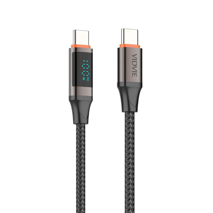 VIDVIE CB4037C&C Καλώδιο Φόρτισης & Μεταφοράς Δεδομένων 100W Type-C σε Type-C με Οθόνη LED 1.2m - Χρώμα: Μαύρο