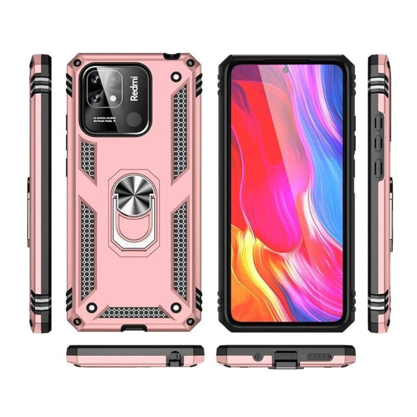 Σκληρή Θήκη Πλάτης Armor με Βάση Στήριξης για Xiaomi Redmi 10C - Χρώμα: Ρόζ Χρυσό
