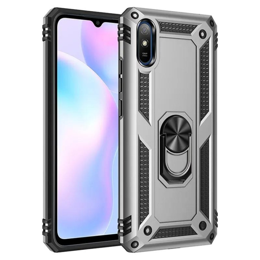 Σκληρή Θήκη Πλάτης Armor με Βάση Στήριξης για Xiaomi Redmi 9A - Χρώμα: Ασημί