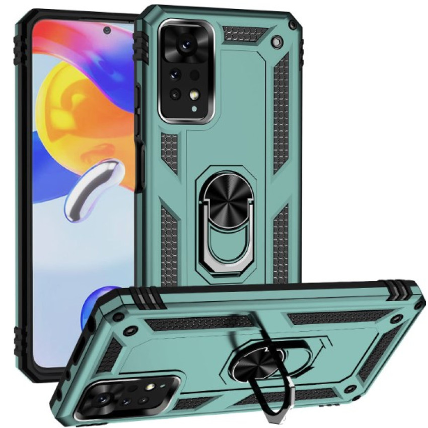 Σκληρή Θήκη Πλάτης Armor με Βάση Στήριξης για Xiaomi Redmi Note 10 Pro - Χρώμα: Σκούρο Πράσινο