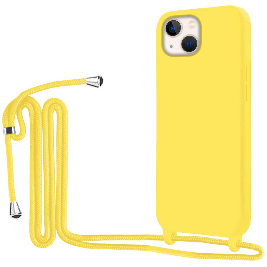 Θήκη Σιλικόνης με Λουράκι για iPhone 15 Plus - Χρώμα: Κίτρινο
