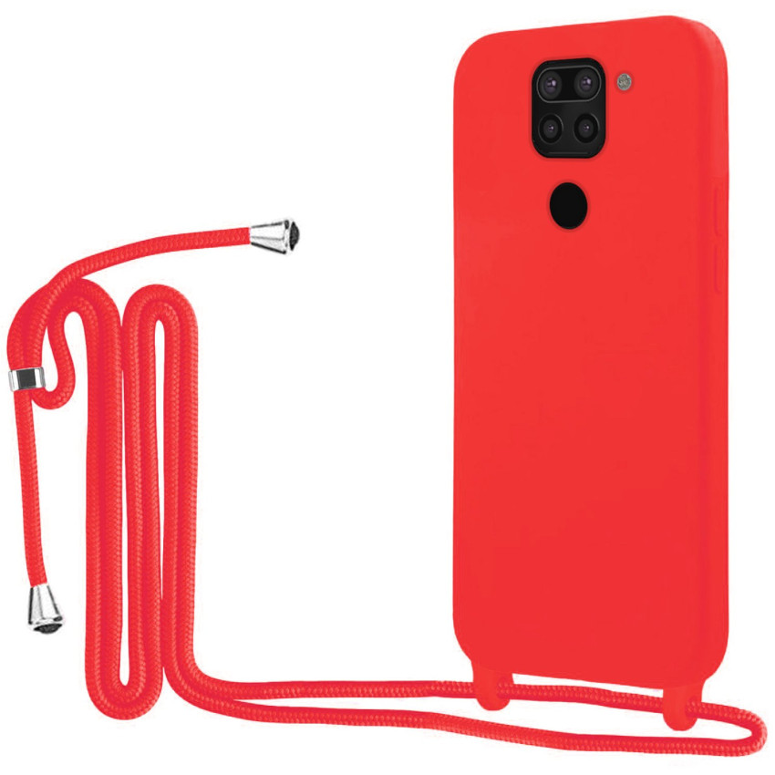 Θήκη Σιλικόνης με Λουράκι για Xiaomi Redmi Note 9 - Χρώμα: Κόκκινο