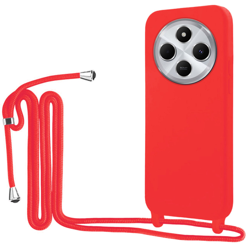 Θήκη Πλάτης Σιλικόνης με Λουράκι για Xiaomi Redmi 14C / Poco C75 - Χρώμα: Κόκκινο