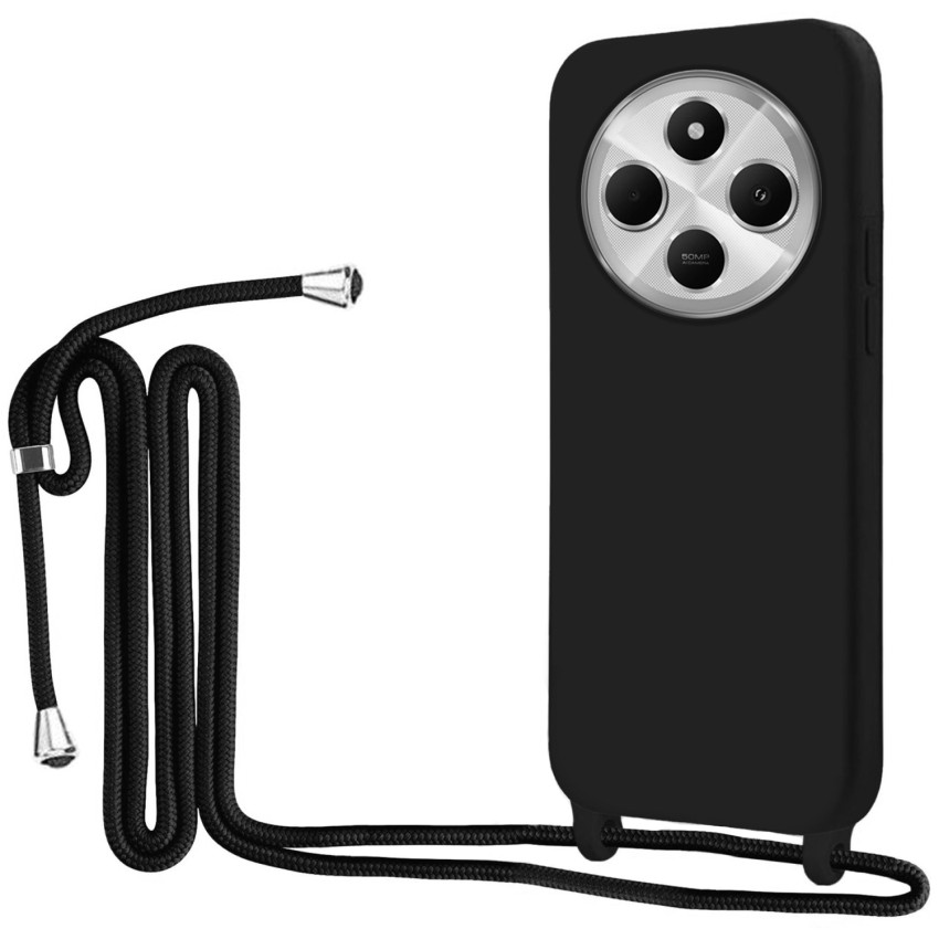 Θήκη Πλάτης Σιλικόνης με Λουράκι για Xiaomi Redmi 14C / Poco C75 - Χρώμα: Μαύρο