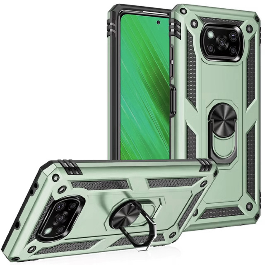 Σκληρή Θήκη Πλάτης Armor με Βάση Στήριξης για Xiaomi Poco X3/Poco X3 Pro/Poco X3 NFC - Χρώμα: Σκούρο Πράσινο