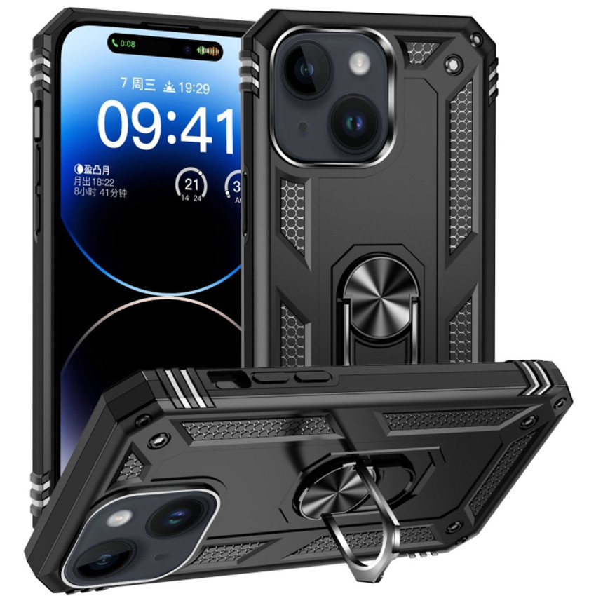 Σκληρή Θήκη Πλάτης Armor με Βάση Στήριξης για iPhone 15 Pro - Χρώμα: Μαύρο