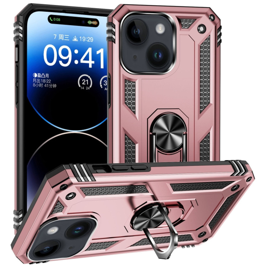 Σκληρή Θήκη Πλάτης Armor με Βάση Στήριξης για Apple iPhone 15 Pro Max - Χρώμα: Ρόζ Χρυσό