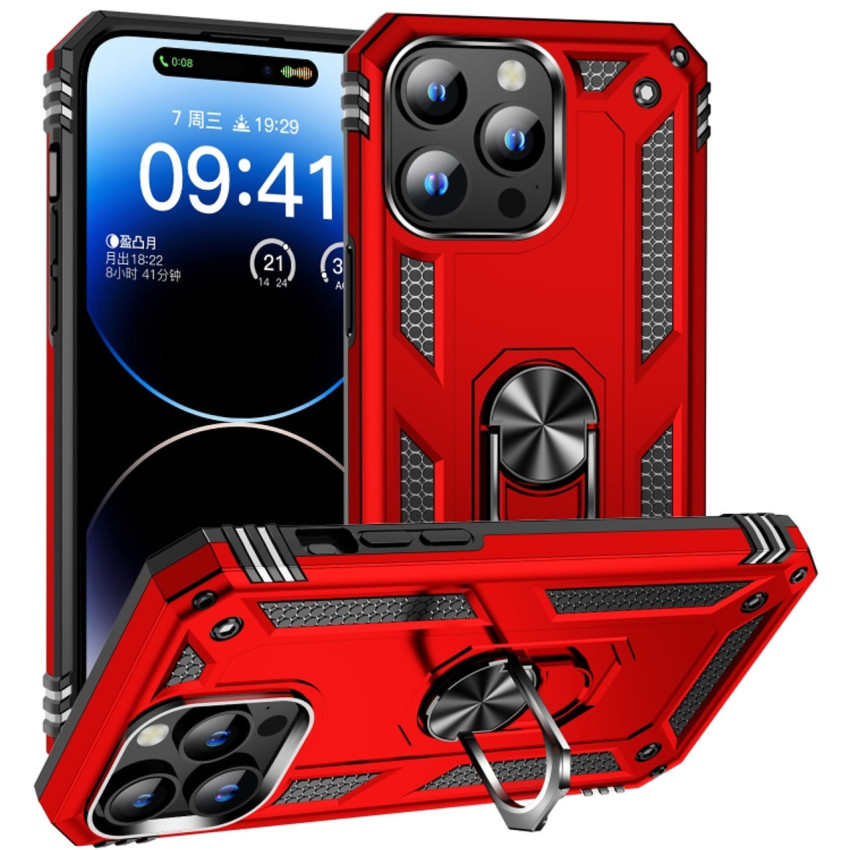 Σκληρή Θήκη Πλάτης με Δαχτυλίδι για Apple iPhone 16 Pro Max - Χρώμα: Κόκκινο
