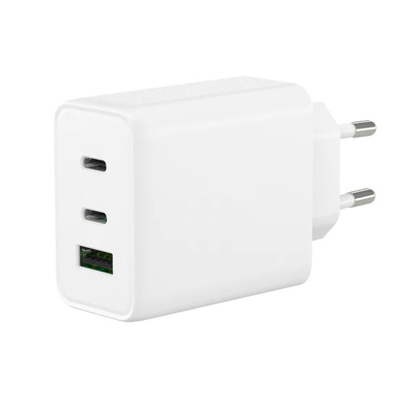 Γρήγορος Τριπλός Φορτιστής για SmartPhone με 1 Θύρα USB , 2 Θύρες Type-C 65W - Χρώμα: Άσπρο