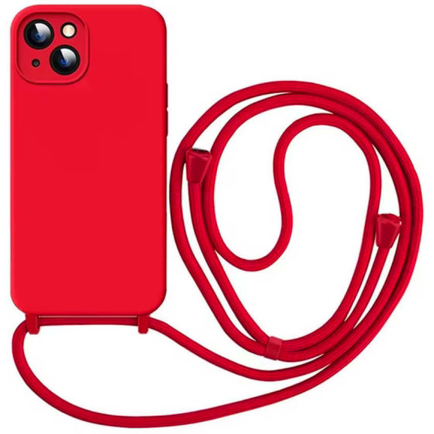 Θήκη Σιλικόνης με Λουράκι για iPhone 15 Plus - Χρώμα: Κόκκινο