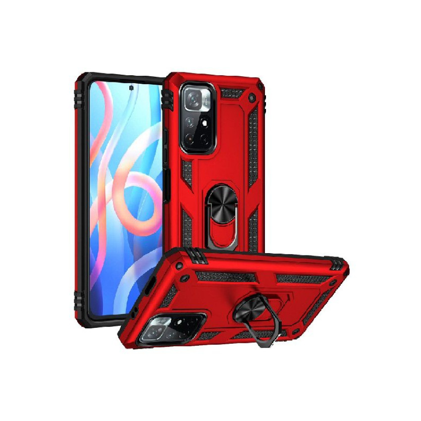 Σκληρή Θήκη Πλάτης Armor με Βάση Στήριξης για Xiaomi Redmi Note 11 Pro - Χρώμα: Κόκκινο