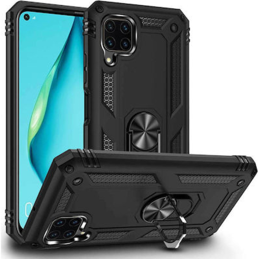 Σκληρή Θήκη Πλάτης Armor με Βάση Στήριξης για Huawei P40 Lite - Χρώμα: Μαύρο