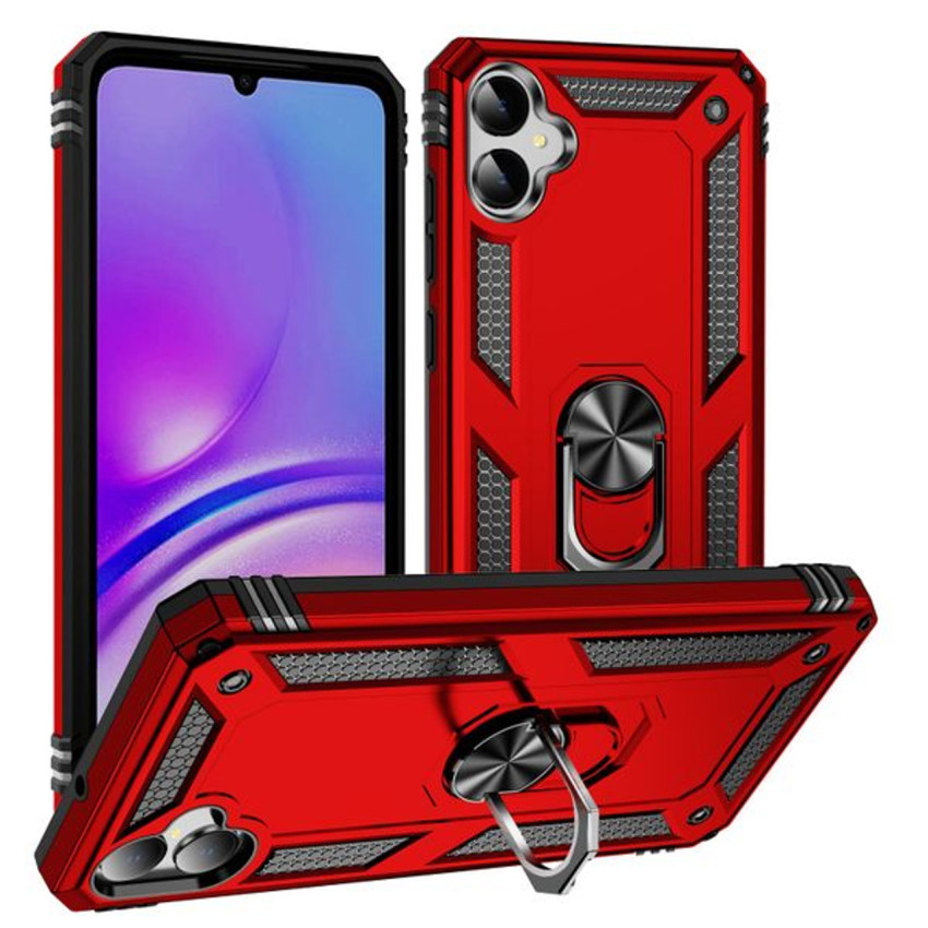 Σκληρή Θήκη Πλάτης Armor με Βάση Στήριξης για Samsung Galaxy A05 - Χρώμα: Κόκκινο