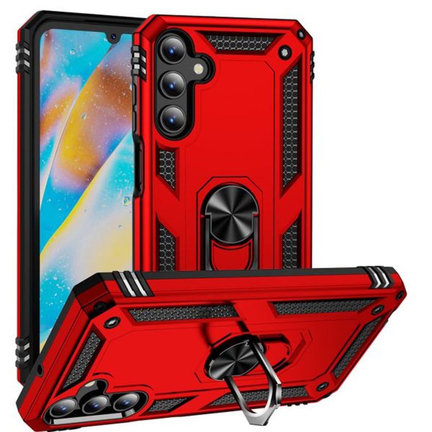 Σκληρή Θήκη Πλάτης Armor με Βάση Στήριξης για Samsung Galaxy A15 - Χρώμα: Κόκκινο
