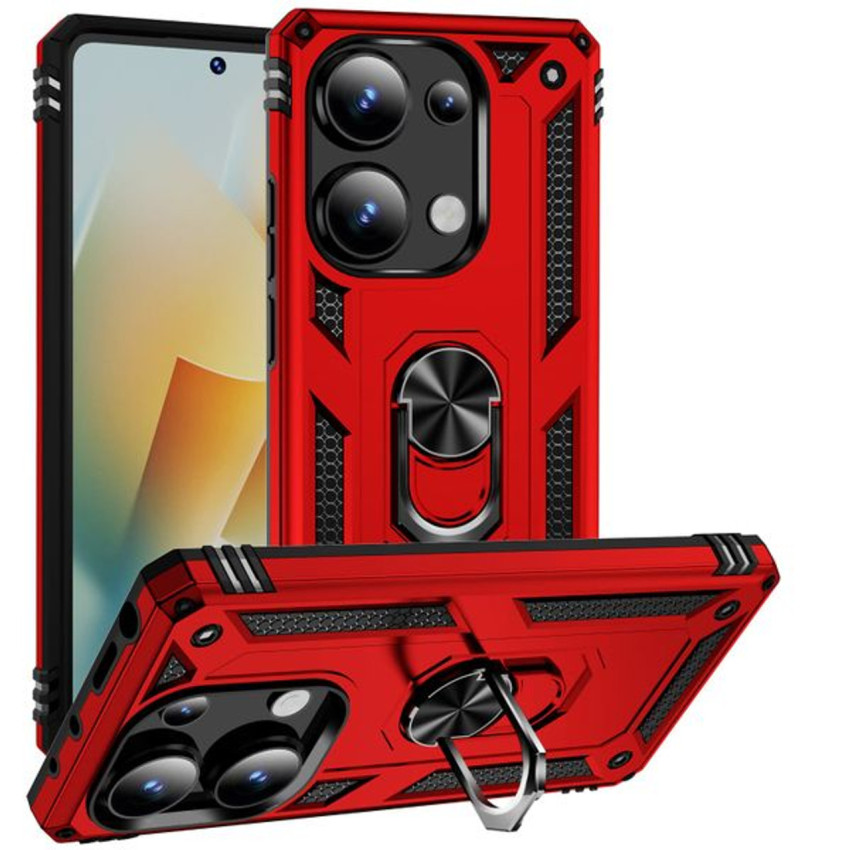 Σκληρή Θήκη Πλάτης με Δαχτυλίδι για Xiaomi Redmi Note 13 4G - Χρώμα: Κόκκινο