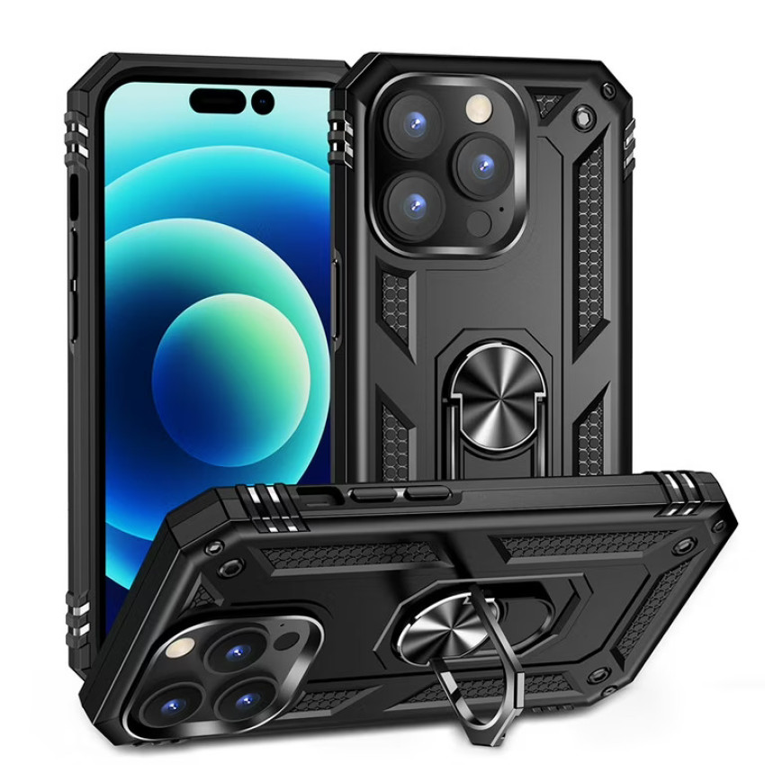 Σκληρή Θήκη Πλάτης Armor με Βάση Στήριξης για Apple iPhone 14 - Χρώμα: Μαύρο