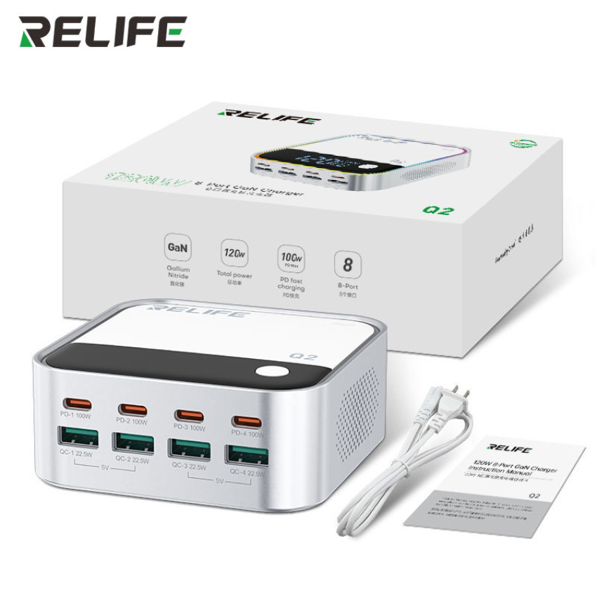 RELIFE Q2 Φορτιστής GaN 120W 8 Θυρών - Χρώμα: Ασημί