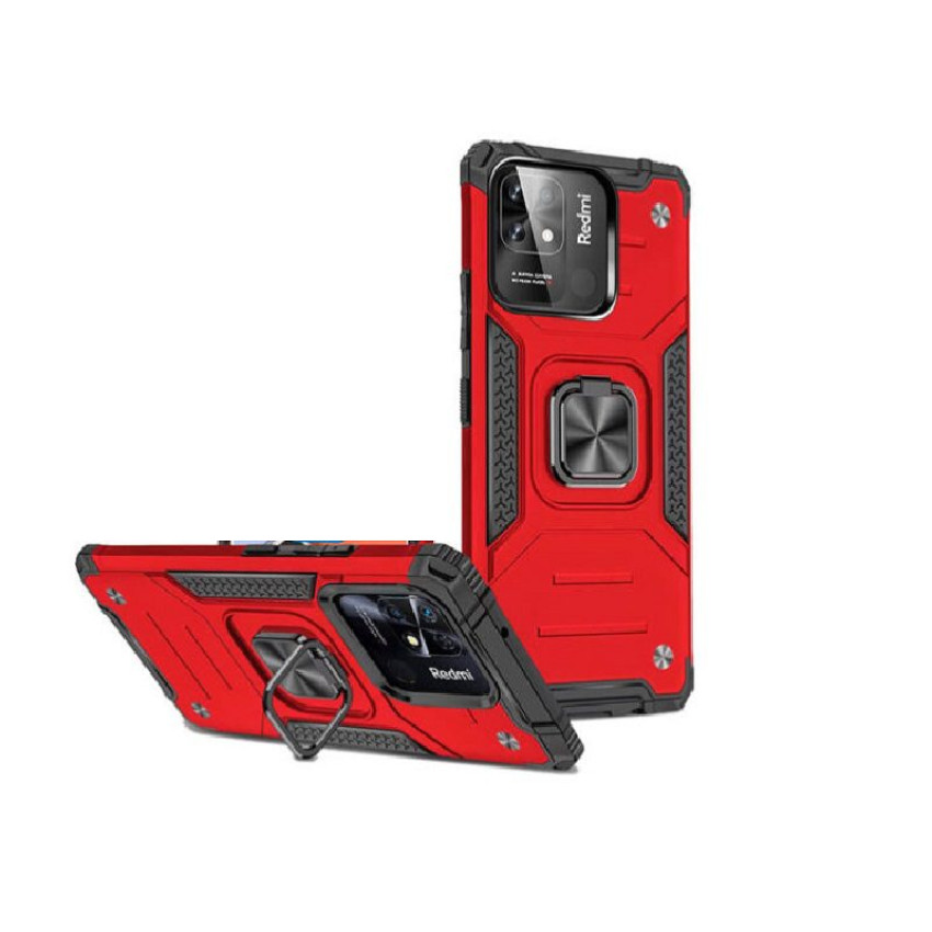 Σκληρή Θήκη Πλάτης Armor με Βάση Στήριξης για Xiaomi Redmi 12C - Χρώμα: Κόκκινο