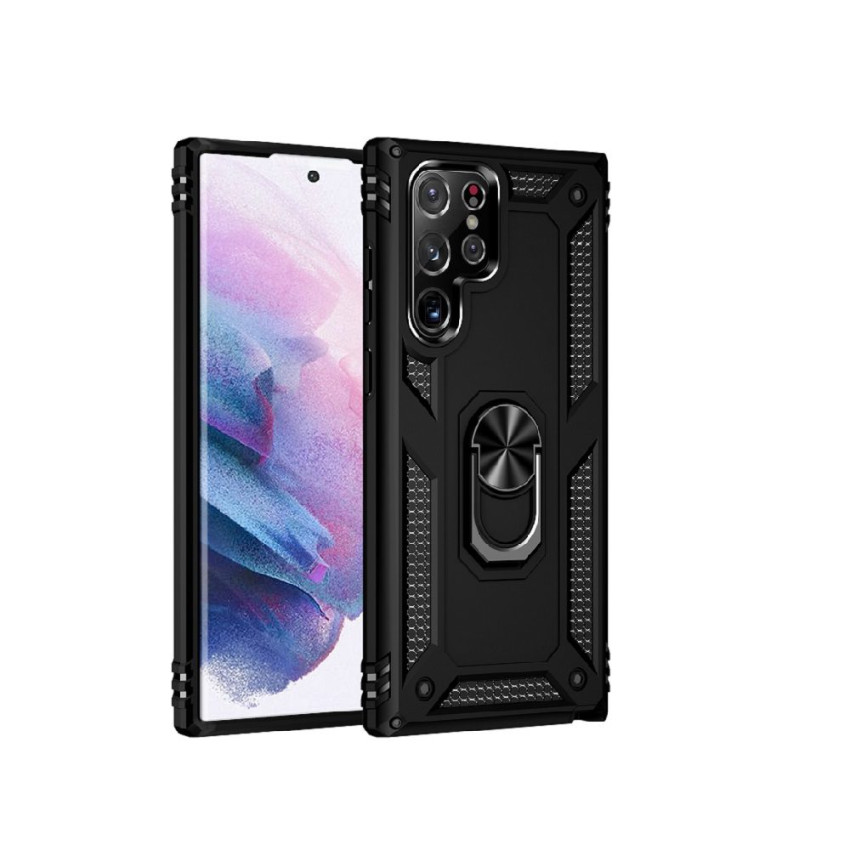 Σκληρή Θήκη Πλάτης Armor με Βάση Στήριξης για Samsung Galaxy S23 Ultra - Χρώμα: Μαύρο