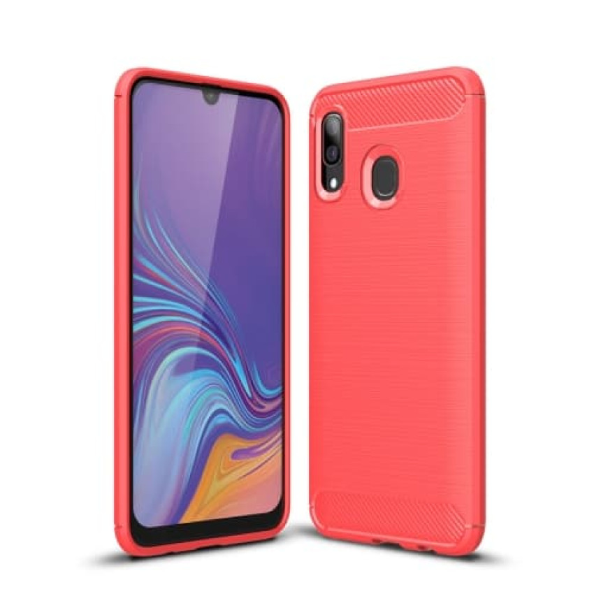 Θήκη Πλάτης Σιλικόνης Carbon για Samsung Galaxy A20/A30 - Χρώμα: Κόκκινο