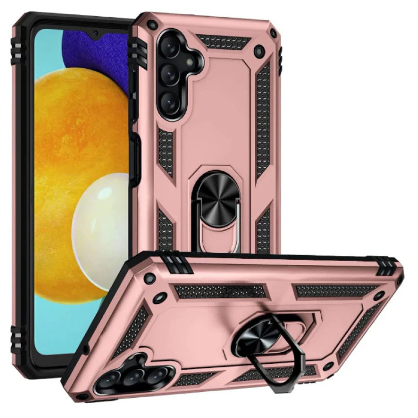 Σκληρή Θήκη Πλάτης Armor με Βάση Στήριξης για Samsung Galaxy A14 - Χρώμα: Ρόζ Χρυσό