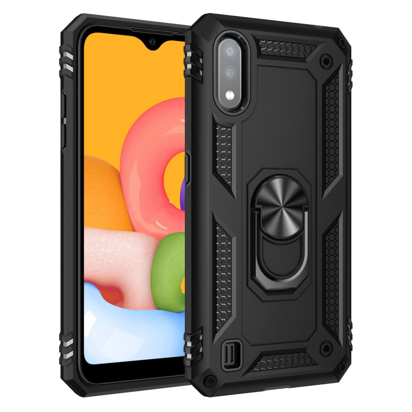 Σκληρή Θήκη Πλάτης Armor με Βάση Στήριξης για Samsung Galaxy A01 - Χρώμα: Μαύρο