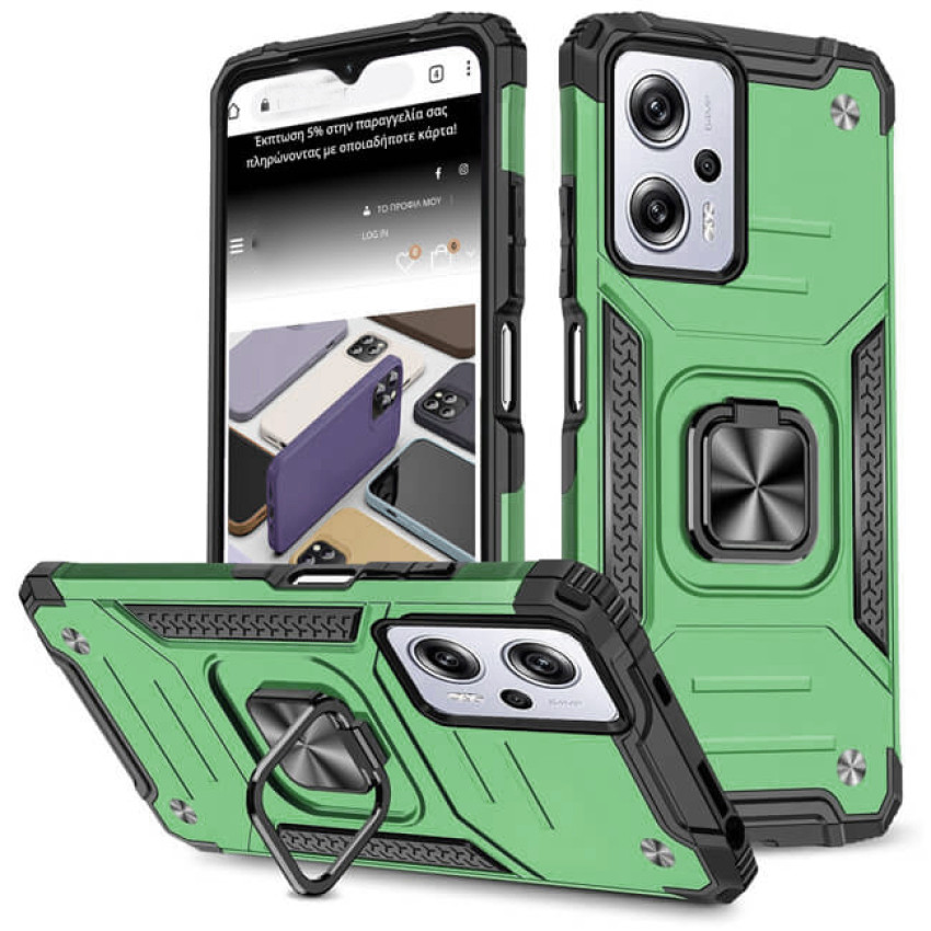 Σκληρή Θήκη Πλάτης Armor με Βάση Στήριξης για Samsung Galaxy A32 5G - Χρώμα: Πράσινο